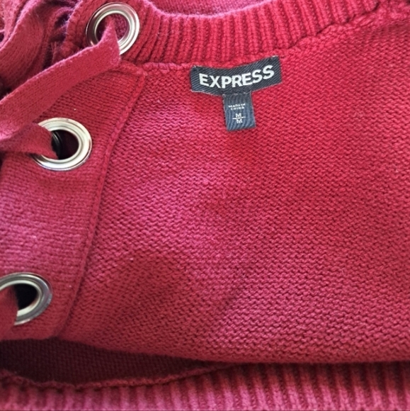 Express Women's Red Crew Neck Sweater Back Lace Up Medium - Picture 3 of 8